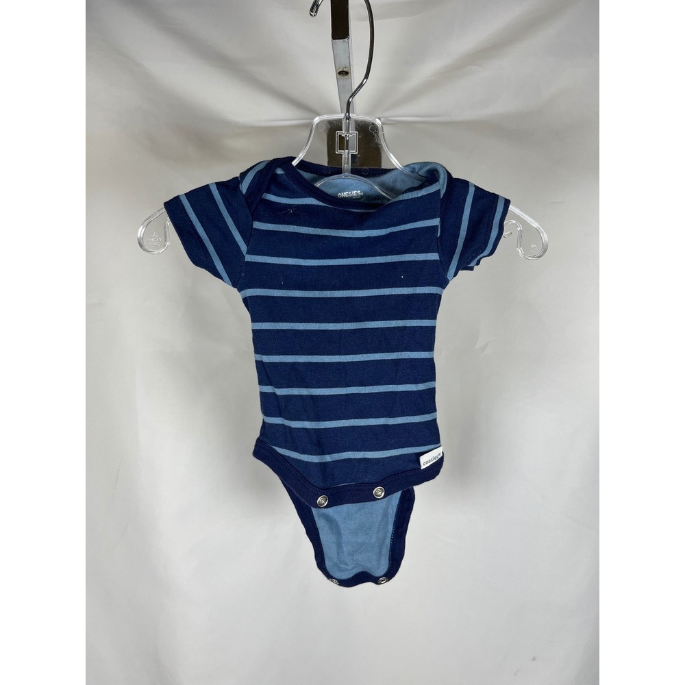 Gerber Onesies Brand Newborn Blue Striped Short Sleeve Bodysuit Baby Boy Girl